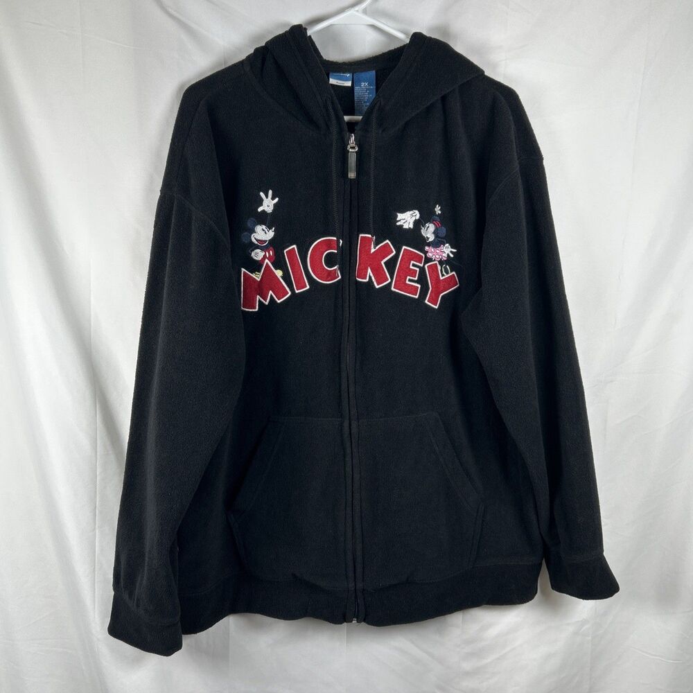 Disney Mickey Black Full Zip Fleece Jacket Hoodie Women’s Size 2X Embroidered
